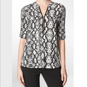 Women’s Snakeskin Printed Top | M | Zip Front | Rolled Sleeves